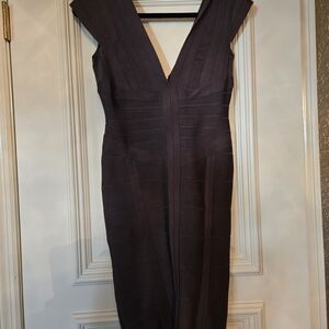 Herve Leger Deep V-Neck Black Dress